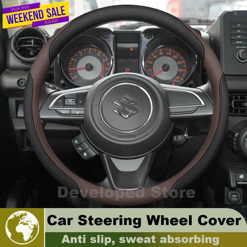 Leather Car Steering Wheel Cov - Car Steering Wheel Cover Anti Slip Breathable 评论和价格