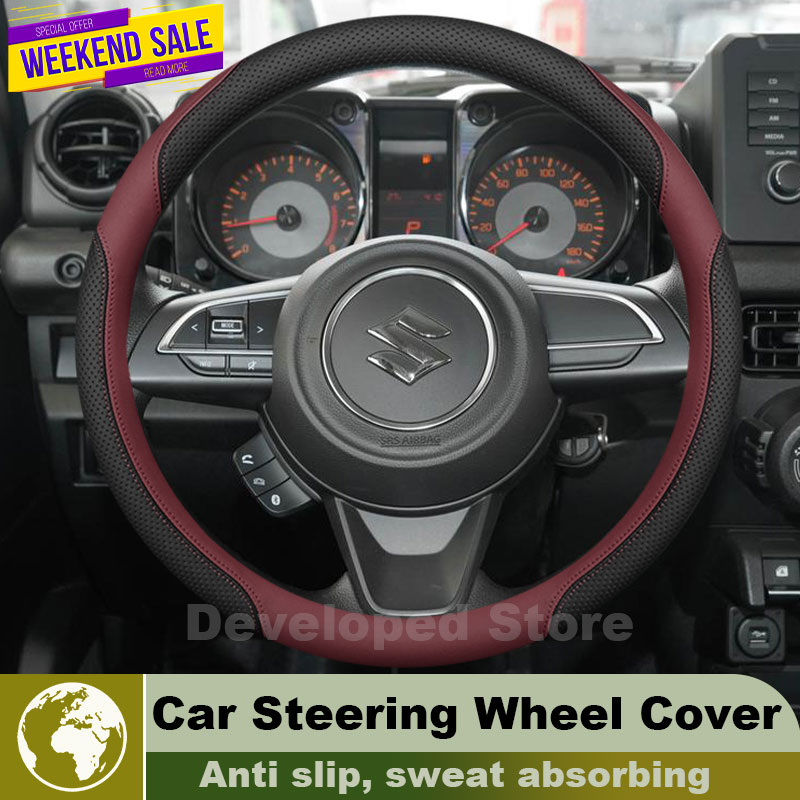 Leather Car Steering Wheel Cov - Car Steering Wheel Cover Anti Slip Breathable 评论和价格