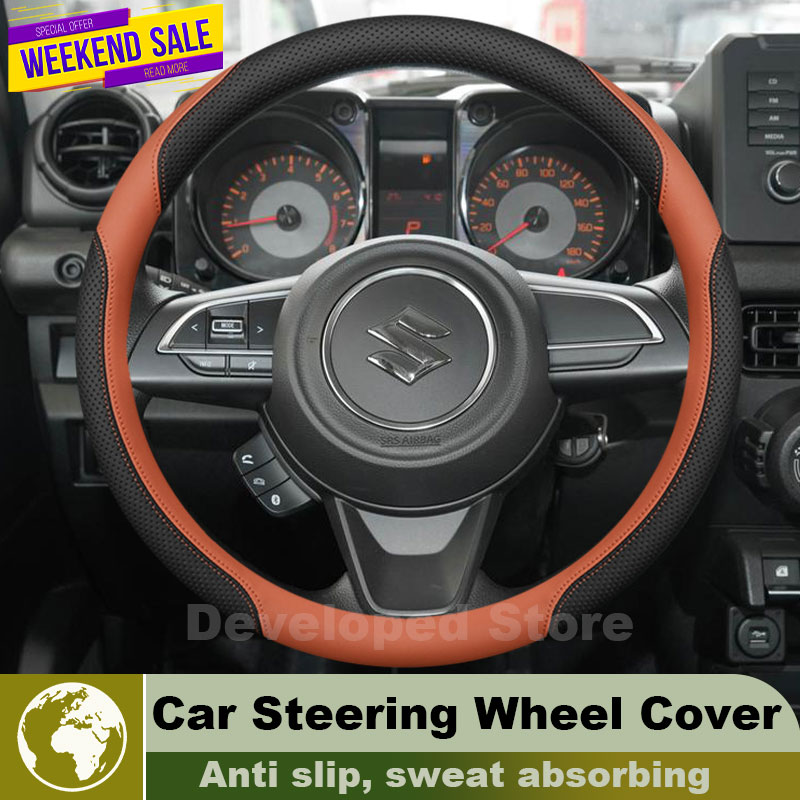 Leather Car Steering Wheel Cov - Car Steering Wheel Cover Anti Slip Breathable 评论和价格