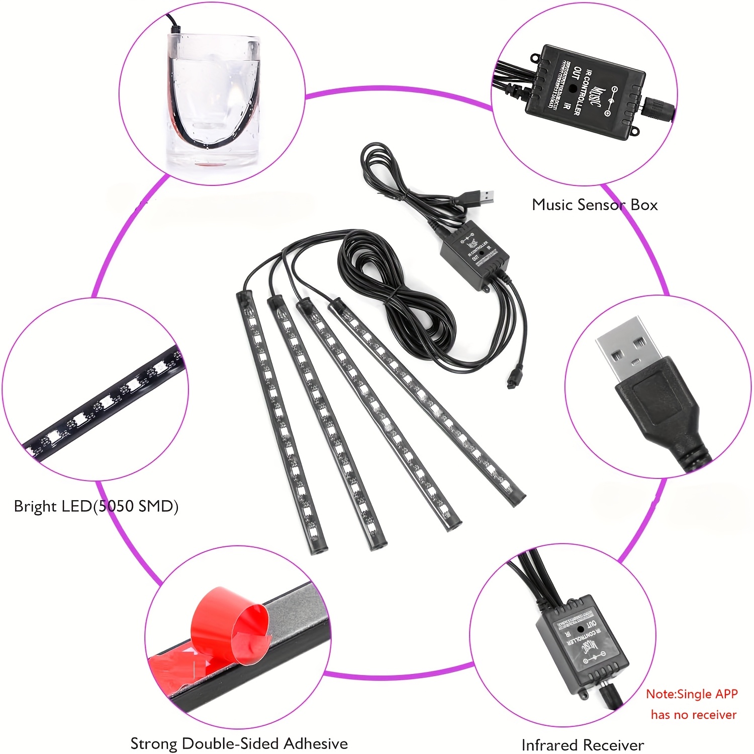 48LED RGB Ambient Light LED Ca - Led Ambient Interior Car Lights App Control 评论和价格