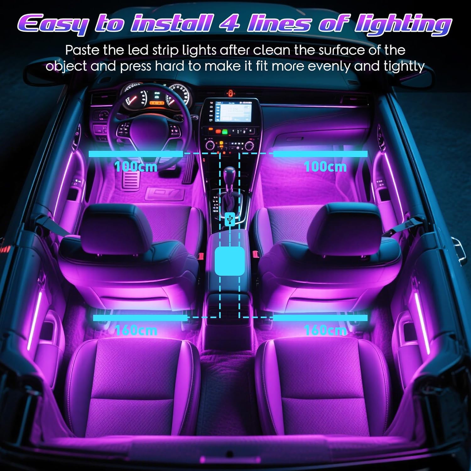48LED RGB Ambient Light LED Ca - Led Ambient Interior Car Lights App Control 评论和价格