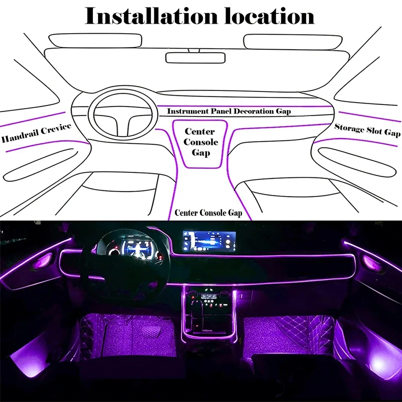 Flexible EL Wire Lights With A - Led Ambient Interior Car Lights App Control 评论和价格