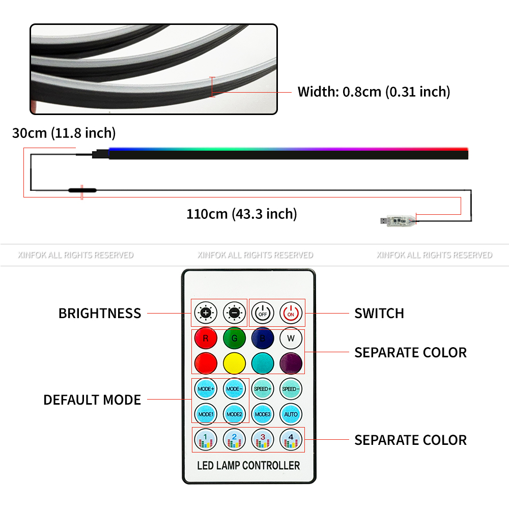 110cm APP Remote Control Led C - Led Ambient Interior Car Lights App Control 评论和价格