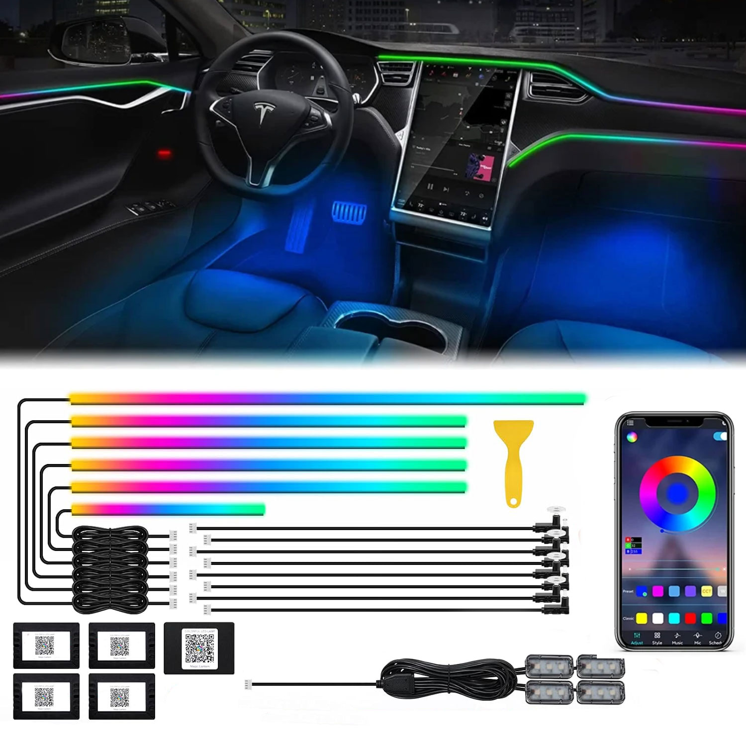 18in1 Neon Car Interior Ambien - Led Ambient Interior Car Lights App Control 评论和价格
