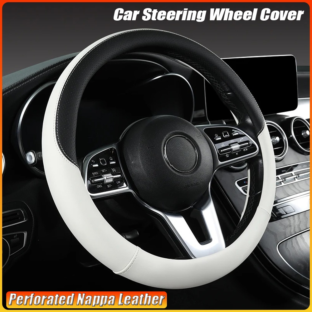 Perforated Nappa Leather Car S - Car Steering Wheel Cover Anti Slip Breathable 评论和价格