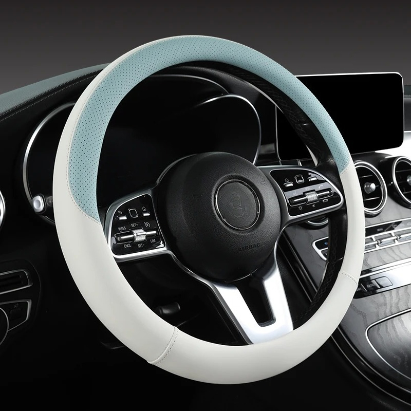 Perforated Nappa Leather Car S - Car Steering Wheel Cover Anti Slip Breathable 评论和价格
