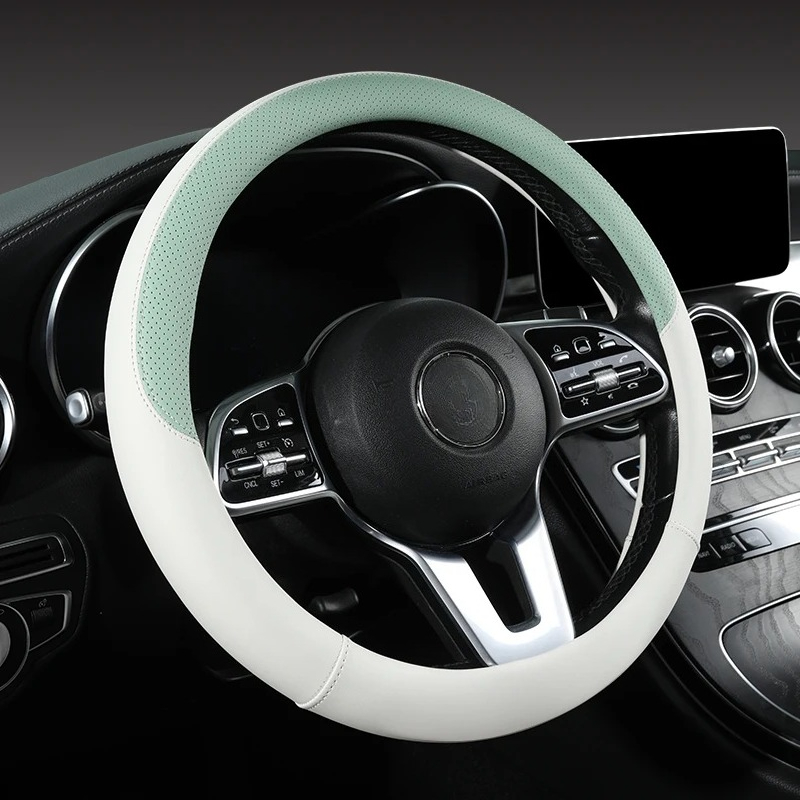 Perforated Nappa Leather Car S - Car Steering Wheel Cover Anti Slip Breathable 评论和价格