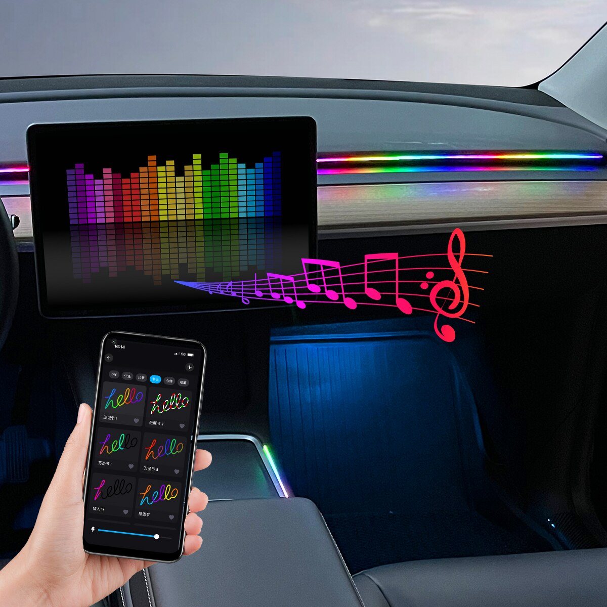 Car USB 64 Colors Acrylic Stri - Led Ambient Interior Car Lights App Control 评论和价格