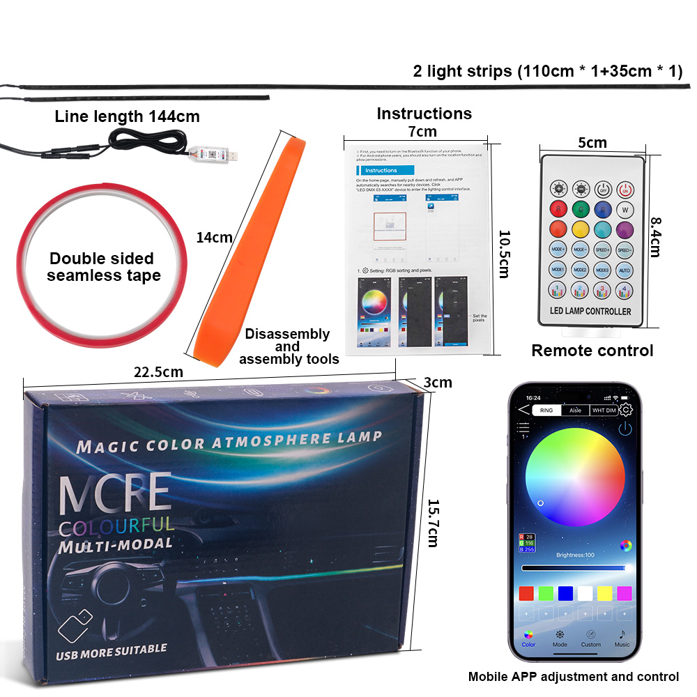 64 colors USB Car LED Ambient  - Led Ambient Interior Car Lights App Control 评论和价格